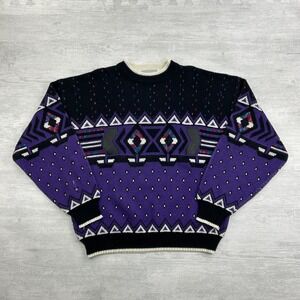 Vintage 90s McGregor Geometric Sweater Size Large Purple Grandpa Pullover